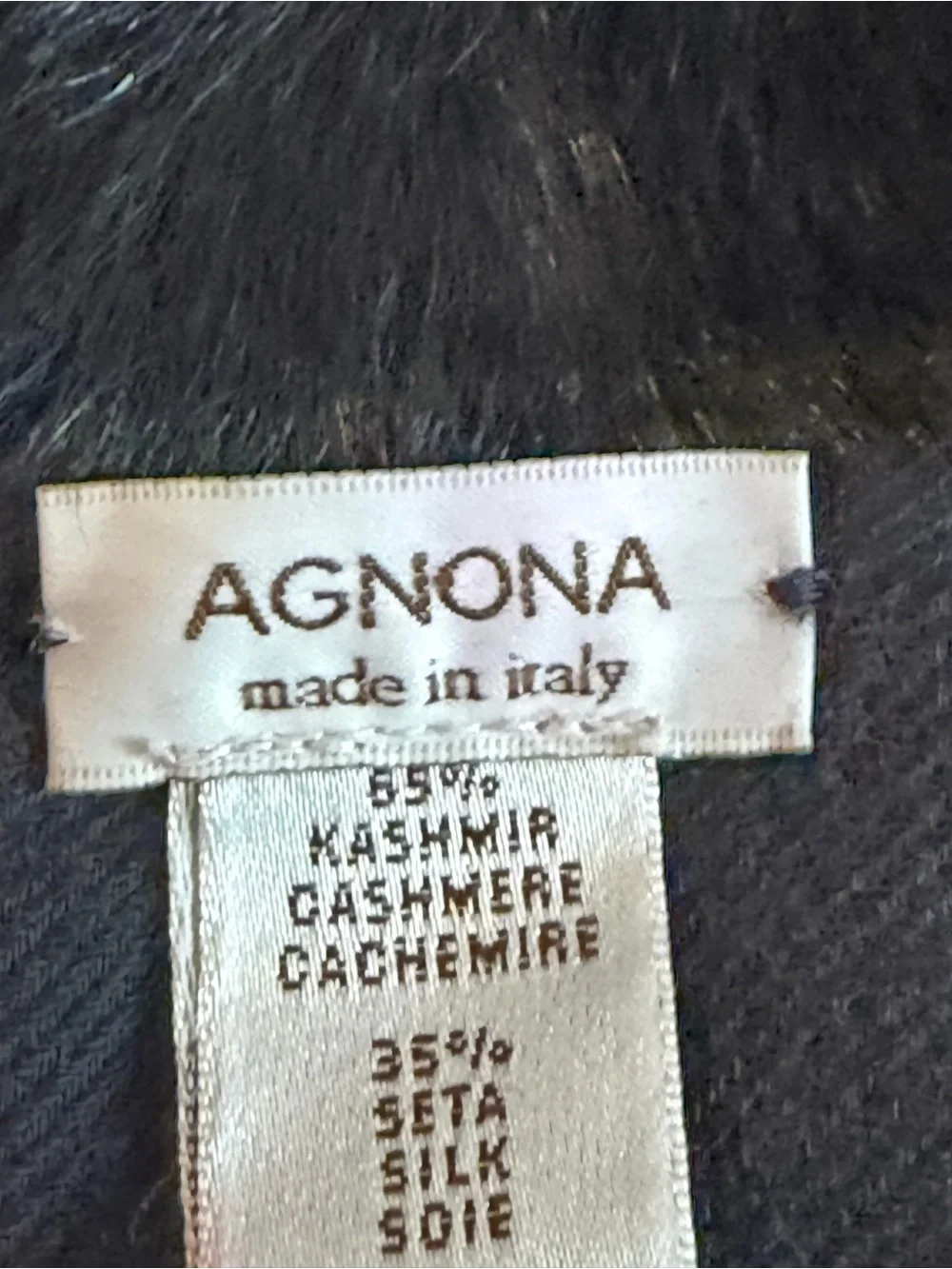 Agnona Rare Unique Black Goat Hair Fur Stole Cashmere & Silk Made in Italy